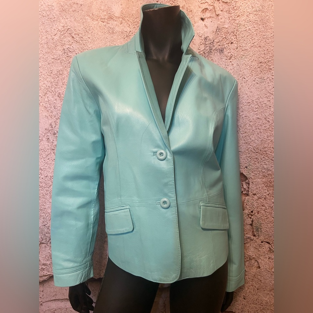 Cleo Aqua Blazer Style Leather Jacket